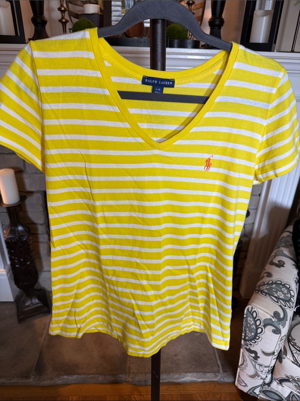 Ralph Lauren Yellow & White Striped V-Neck Tee
